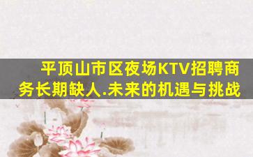 平顶山市区夜场KTV招聘商务长期缺人.未来的机遇与挑战
